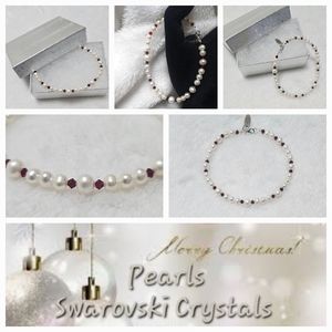 Genuine Freshwater Cultured Pearl and Swarovski Crystals, 925 Sterling Silver